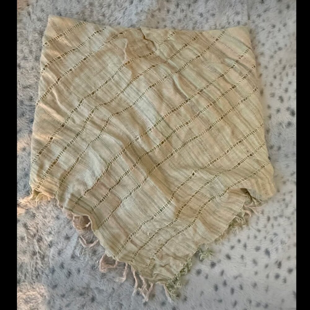 Boho Textured Fringe Scarf Neutral Cream Rayon Festival Wrap